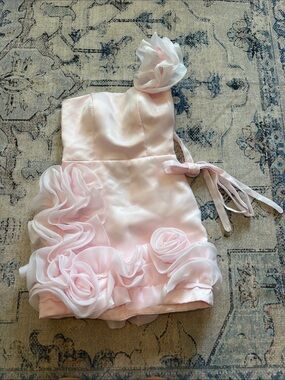 Girls' Pink One-Shoulder Floral Rosette Dress